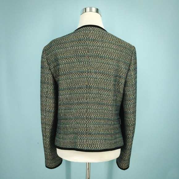 Hugo Boss Size 10 Jotila Boucle Tweed Metallic Snap Collarless Lined Wool Blazer - Picture 5 of 9